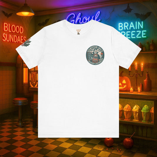 Hampton Wick Blood Creamery Halloween T-Shirt | Vintage Horror Costume Tee with Arm Design | Spooky Season Party Shirt