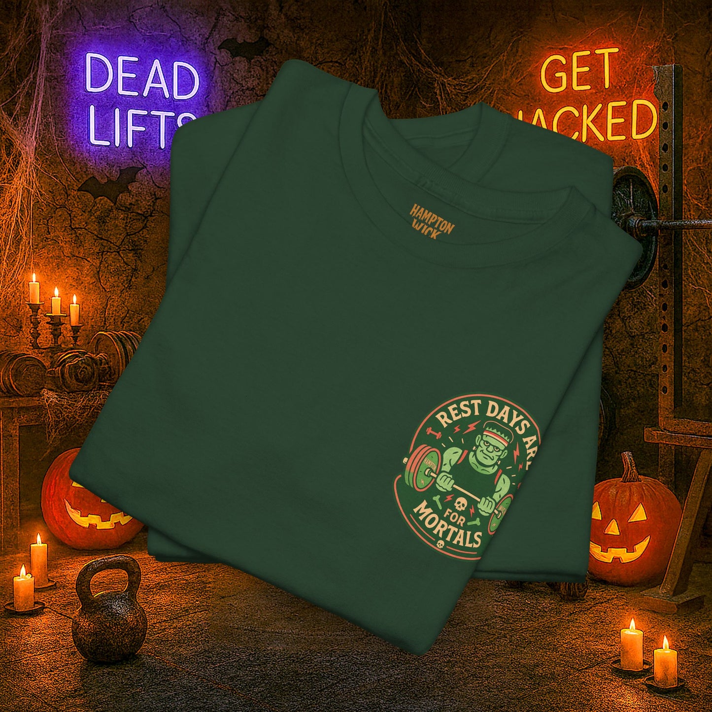 “You Don’t Need Brains Just Gains” Halloween Shirt – Frankenstein & Skeleton Gym Graphic Tee with Arm Design | Funny Spooky Season Costume T-Shirt