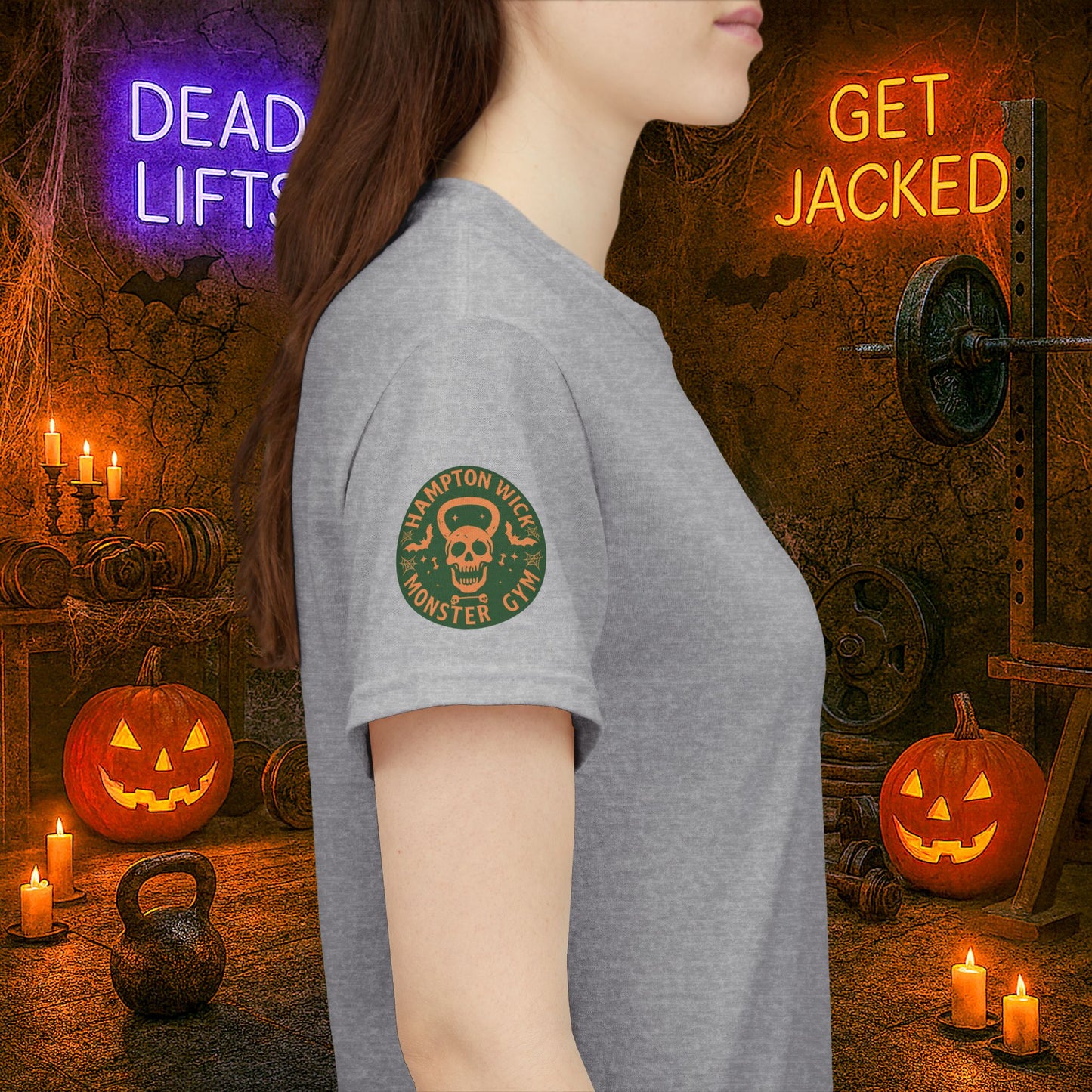 “You Don’t Need Brains Just Gains” Halloween Shirt – Frankenstein & Skeleton Gym Graphic Tee with Arm Design | Funny Spooky Season Costume T-Shirt