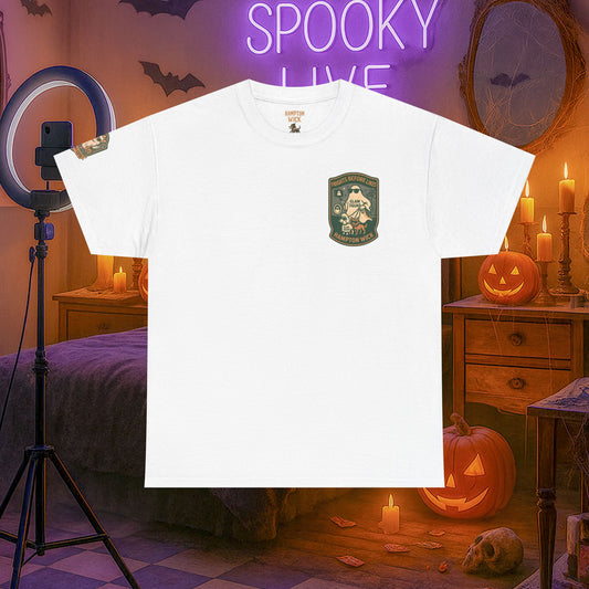 Ghost Influencer SpookTok Star Halloween T-Shirt with Arm Design | Funny Ghost Shirt for Halloween Costume & Party | Spooky Season Tee