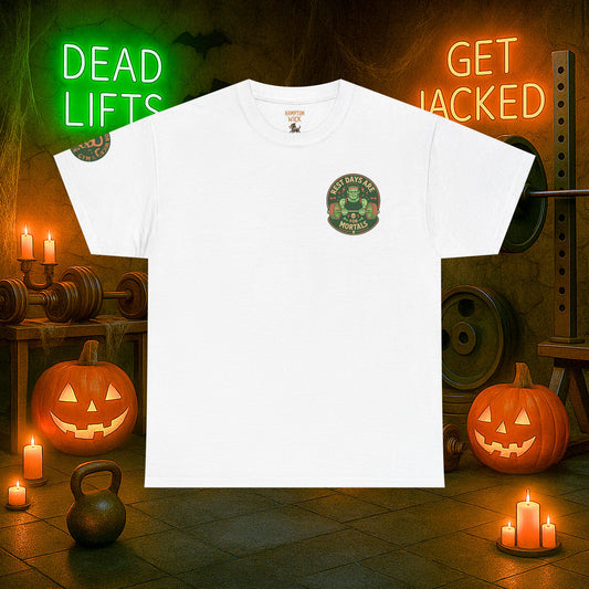 “You Don’t Need Brains Just Gains” Halloween Shirt – Frankenstein & Skeleton Gym Graphic Tee with Arm Design | Funny Spooky Season Costume T-Shirt