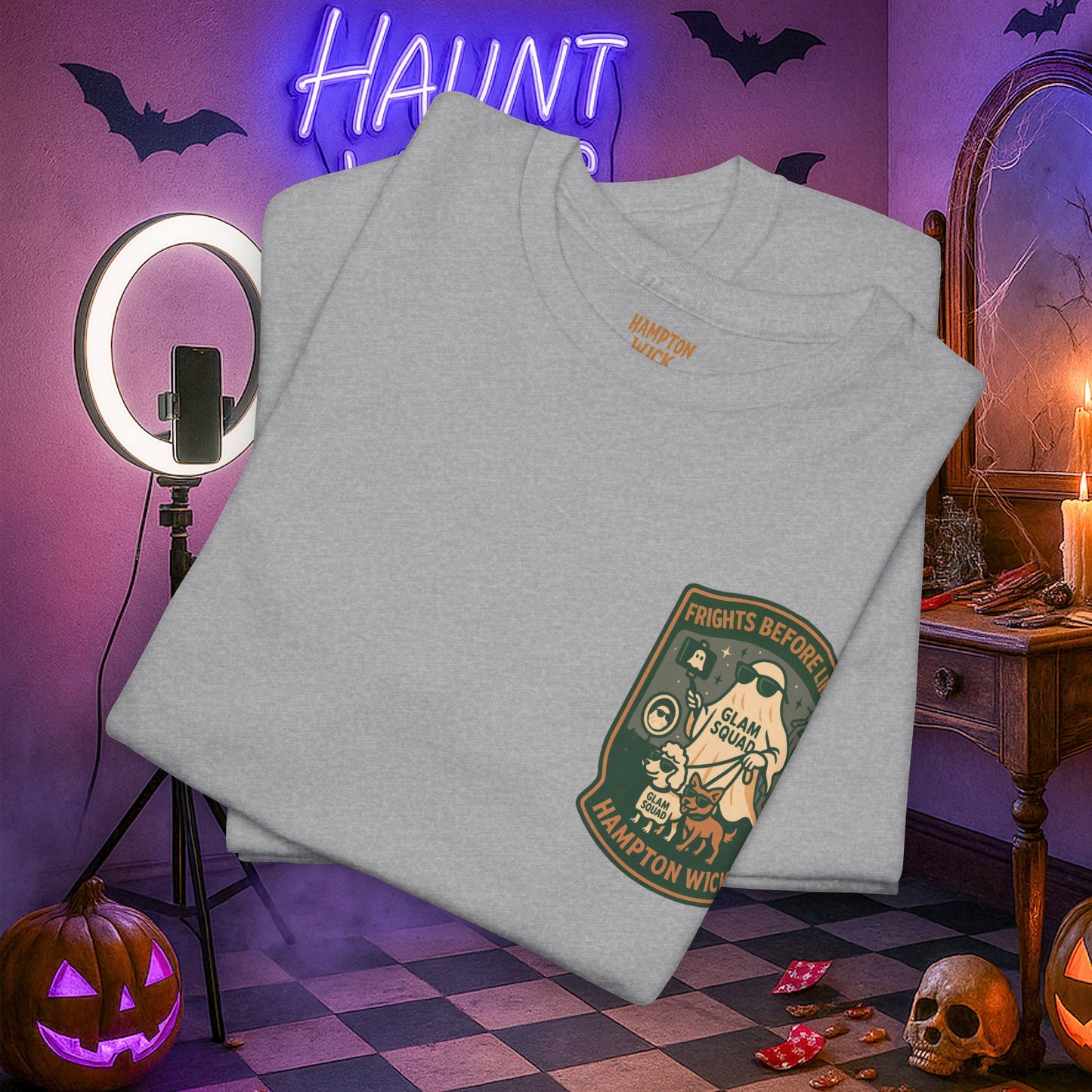 Ghost Influencer SpookTok Star Halloween T-Shirt with Arm Design | Funny Ghost Shirt for Halloween Costume & Party | Spooky Season Tee