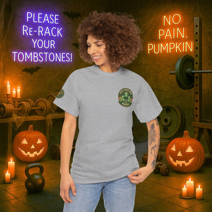 “You Don’t Need Brains Just Gains” Halloween Shirt – Frankenstein & Skeleton Gym Graphic Tee with Arm Design | Funny Spooky Season Costume T-Shirt