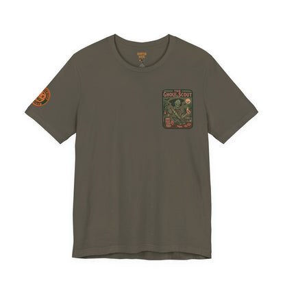 Ghoul Scout Halloween Shirt – Vintage Horror Graphic Tee with Arm Design | Spooky Season Costume T-Shirt | Funny Halloween Party Gift, Retro Shirt for Men & Women