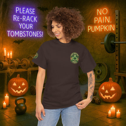 “You Don’t Need Brains Just Gains” Halloween Shirt – Frankenstein & Skeleton Gym Graphic Tee with Arm Design | Funny Spooky Season Costume T-Shirt