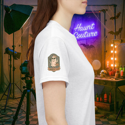Ghost Influencer SpookTok Star Halloween T-Shirt with Arm Design | Funny Ghost Shirt for Halloween Costume & Party | Spooky Season Tee
