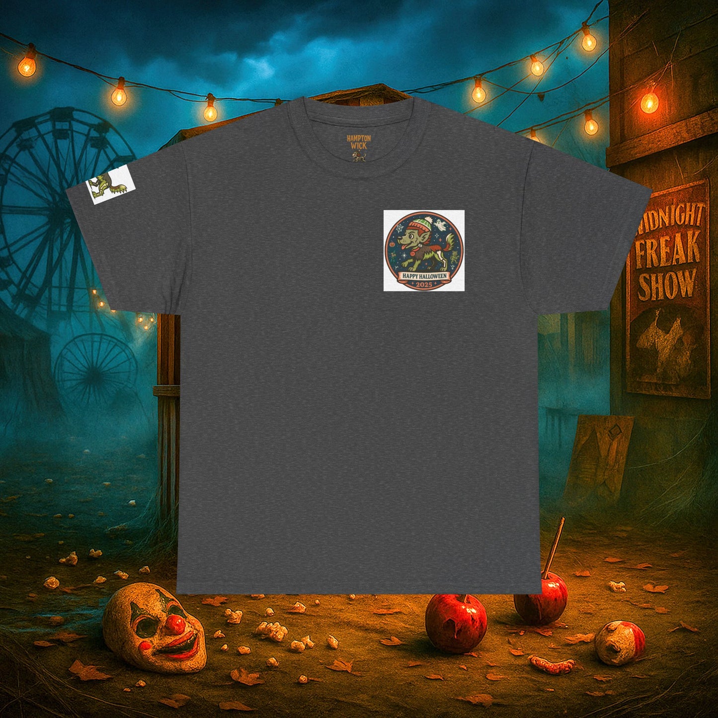 Happy Halloween 2025 T-Shirt – Vintage Horror Dog & Monster Design | Halloween Costume Party Shirt with Arm Design | Spooky Season Tee
