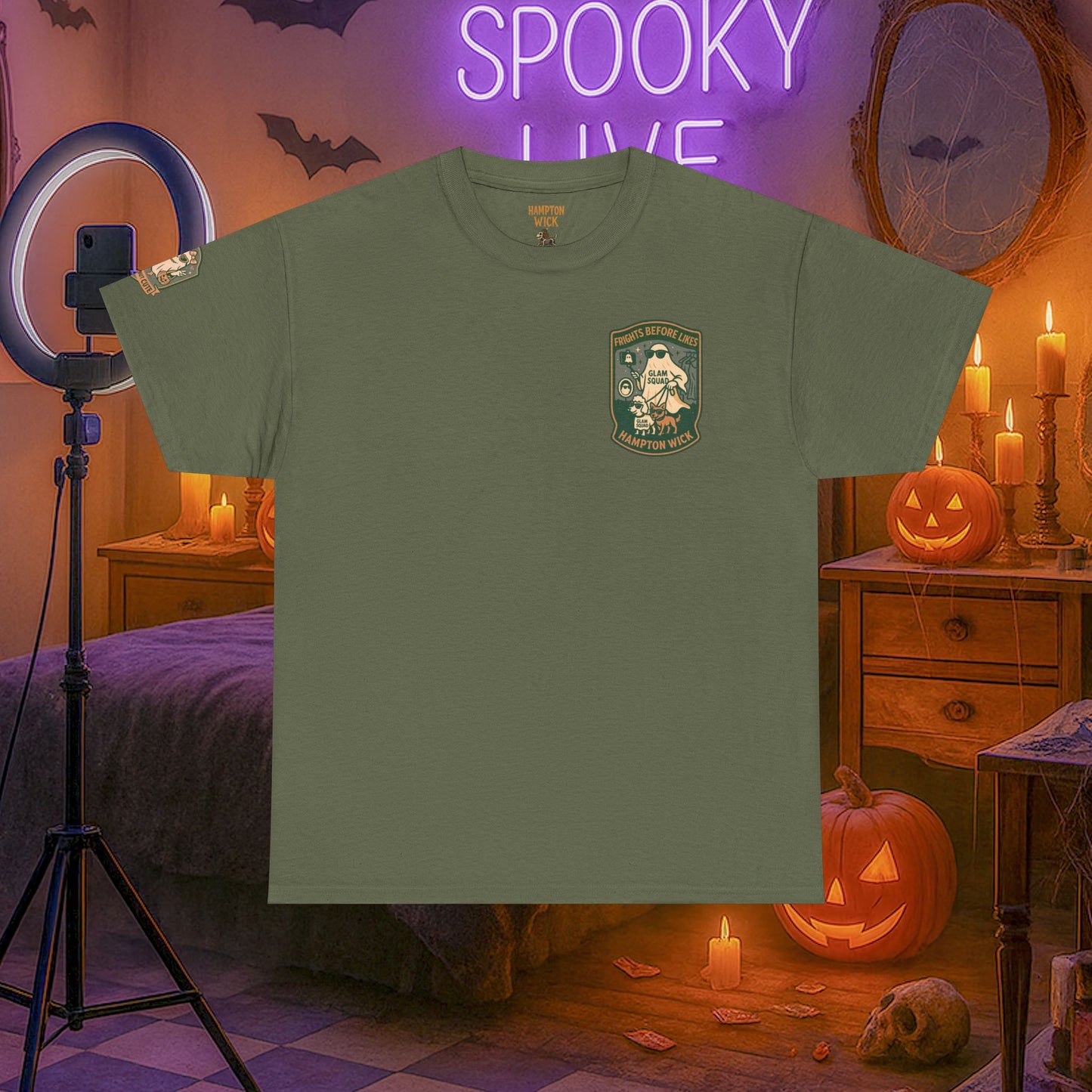Ghost Influencer SpookTok Star Halloween T-Shirt with Arm Design | Funny Ghost Shirt for Halloween Costume & Party | Spooky Season Tee