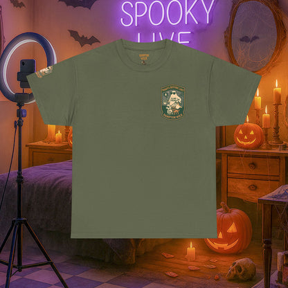 Ghost Influencer SpookTok Star Halloween T-Shirt with Arm Design | Funny Ghost Shirt for Halloween Costume & Party | Spooky Season Tee