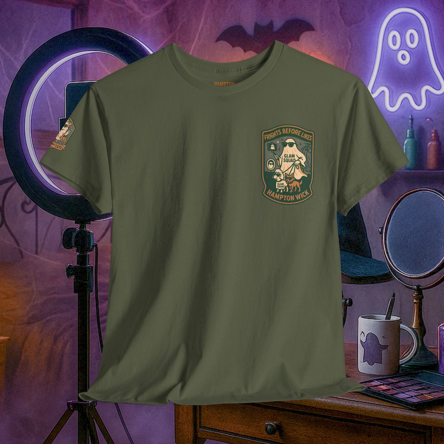 Ghost Influencer SpookTok Star Halloween T-Shirt with Arm Design | Funny Ghost Shirt for Halloween Costume & Party | Spooky Season Tee