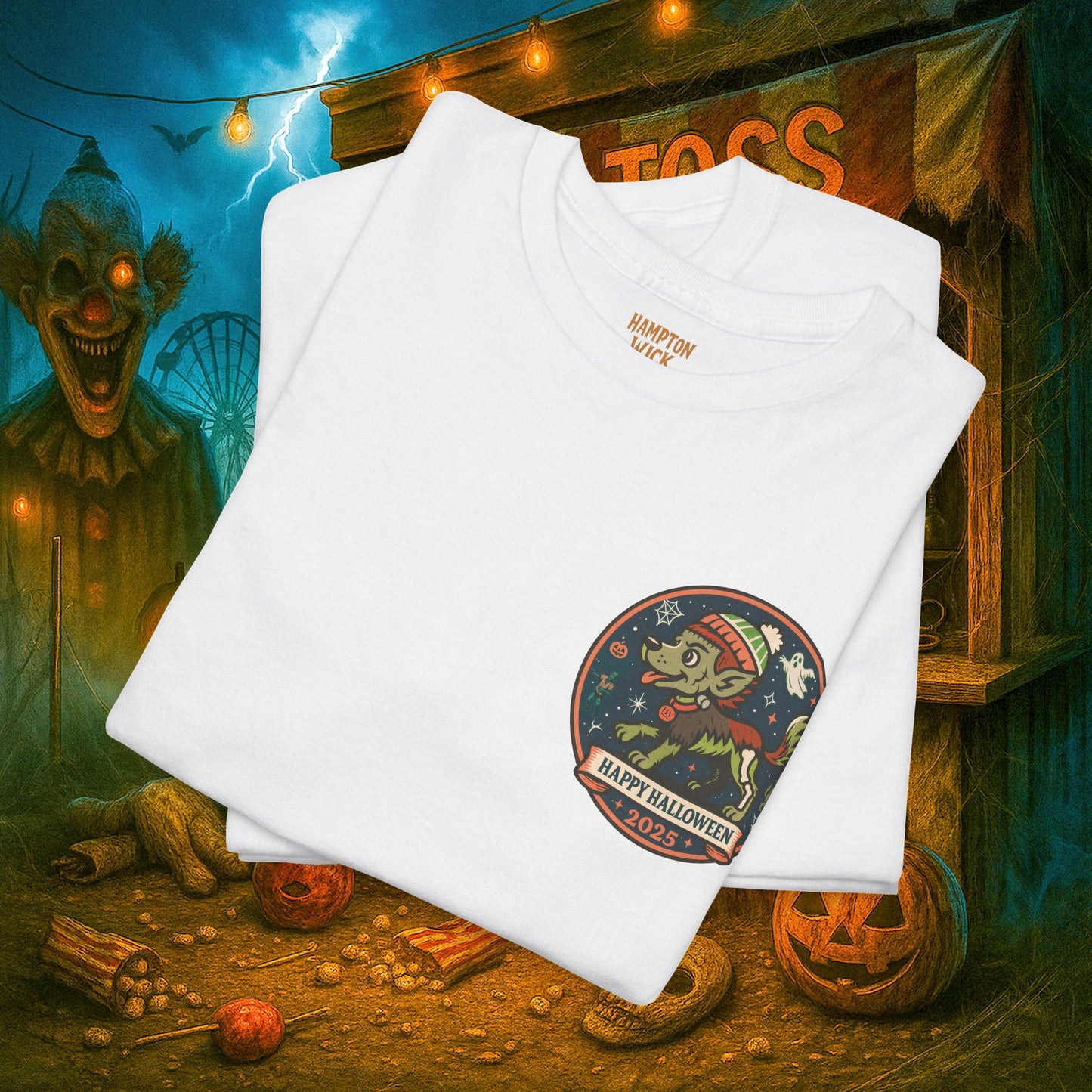 Happy Halloween 2025 T-Shirt – Vintage Horror Dog & Monster Design | Halloween Costume Party Shirt with Arm Design | Spooky Season Tee