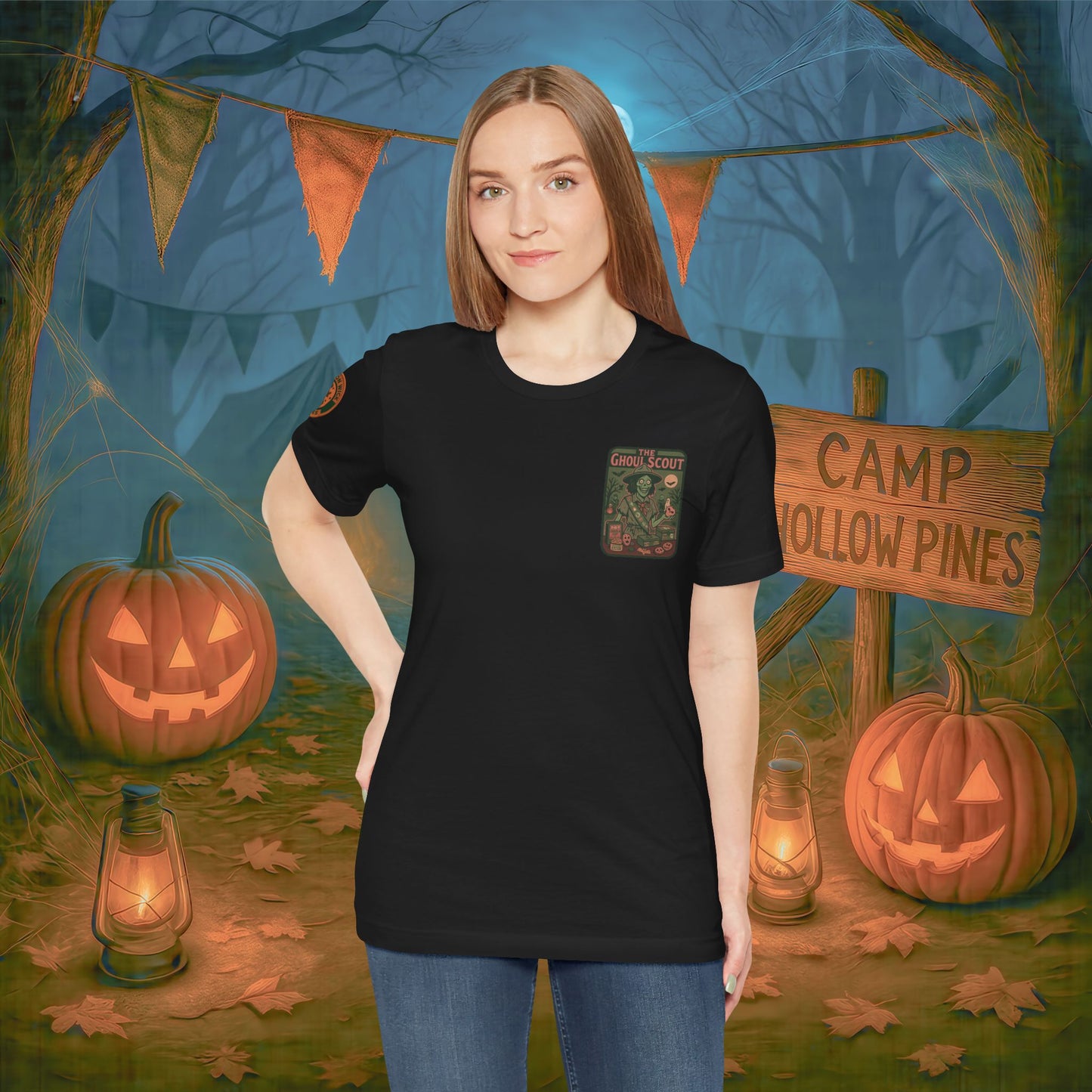 Ghoul Scout Halloween Shirt – Vintage Horror Graphic Tee with Arm Design | Spooky Season Costume T-Shirt | Funny Halloween Party Gift, Retro Shirt for Men & Women