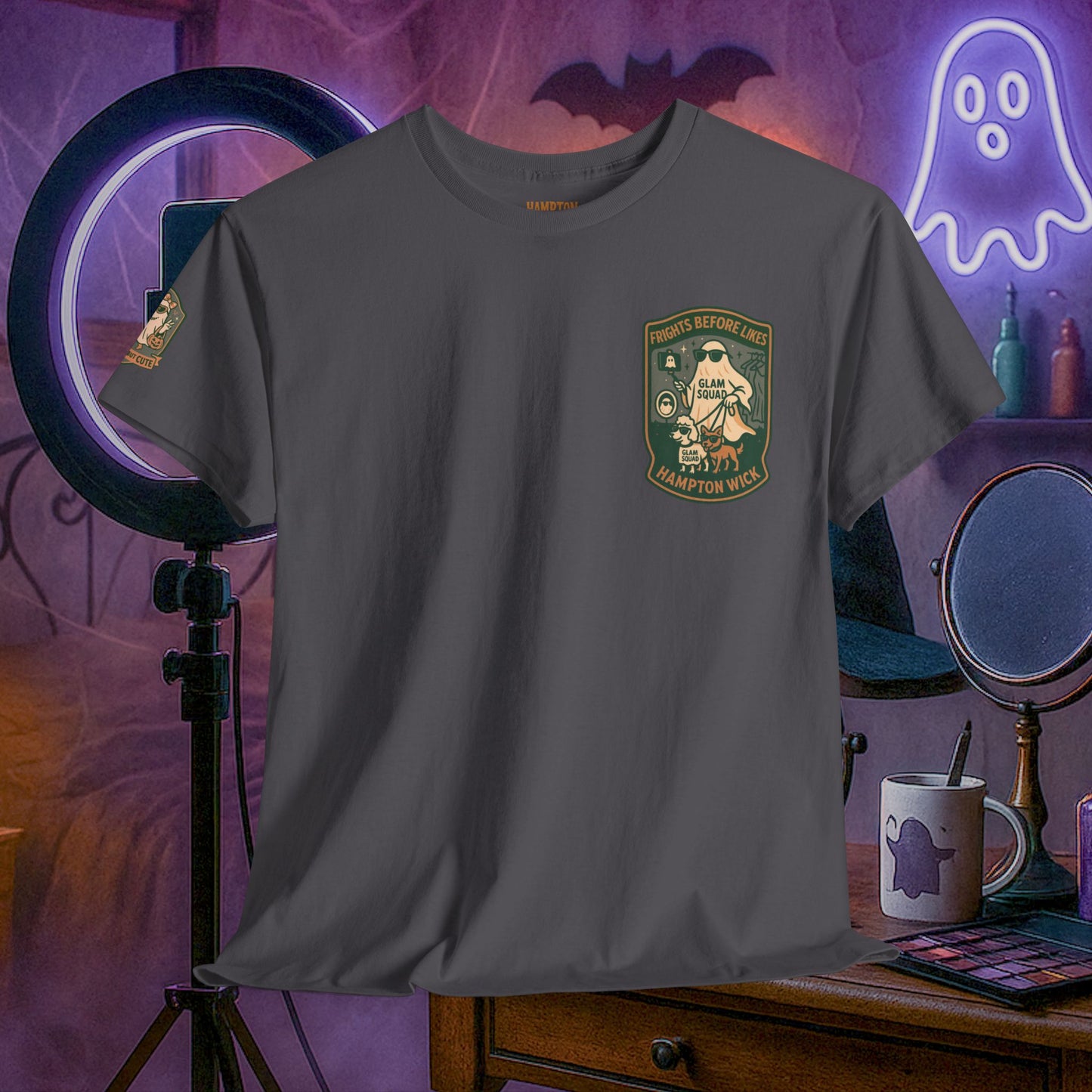 Ghost Influencer SpookTok Star Halloween T-Shirt with Arm Design | Funny Ghost Shirt for Halloween Costume & Party | Spooky Season Tee