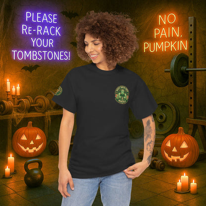 “You Don’t Need Brains Just Gains” Halloween Shirt – Frankenstein & Skeleton Gym Graphic Tee with Arm Design | Funny Spooky Season Costume T-Shirt