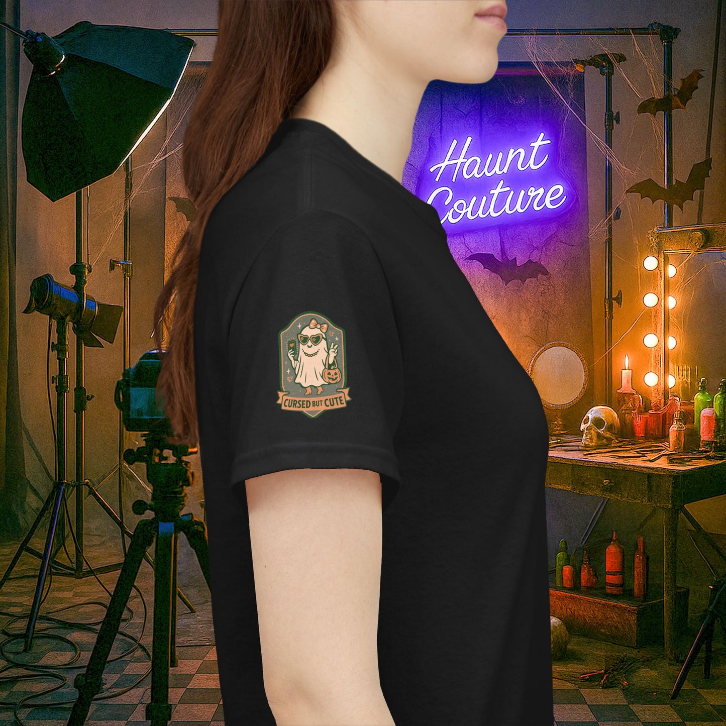 Ghost Influencer SpookTok Star Halloween T-Shirt with Arm Design | Funny Ghost Shirt for Halloween Costume & Party | Spooky Season Tee