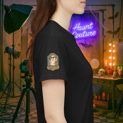 Ghost Influencer SpookTok Star Halloween T-Shirt with Arm Design | Funny Ghost Shirt for Halloween Costume & Party | Spooky Season Tee