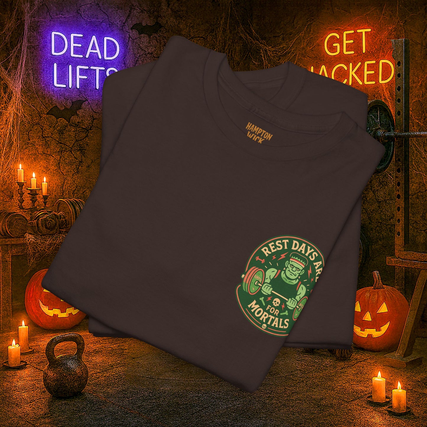 “You Don’t Need Brains Just Gains” Halloween Shirt – Frankenstein & Skeleton Gym Graphic Tee with Arm Design | Funny Spooky Season Costume T-Shirt