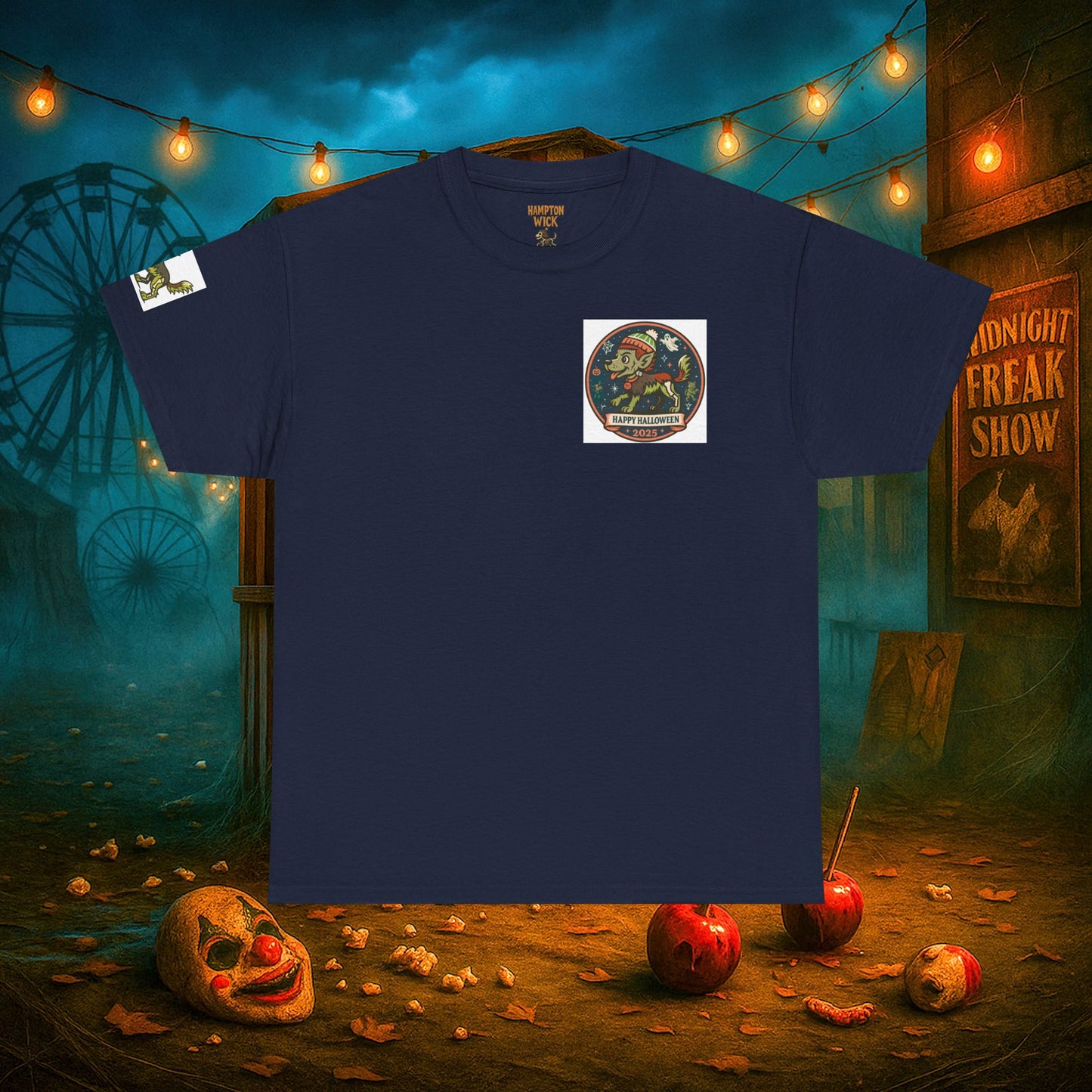 Happy Halloween 2025 T-Shirt – Vintage Horror Dog & Monster Design | Halloween Costume Party Shirt with Arm Design | Spooky Season Tee