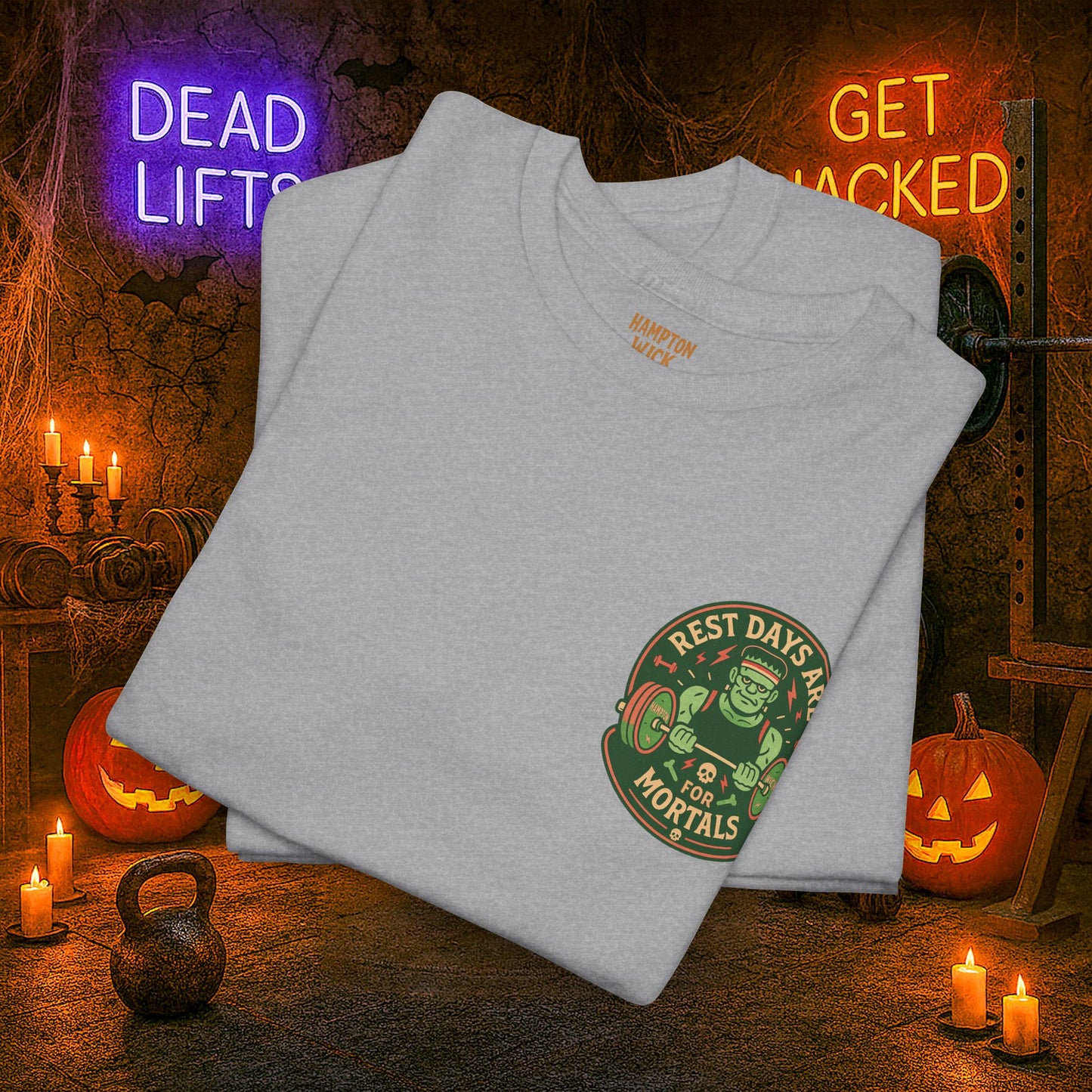 “You Don’t Need Brains Just Gains” Halloween Shirt – Frankenstein & Skeleton Gym Graphic Tee with Arm Design | Funny Spooky Season Costume T-Shirt