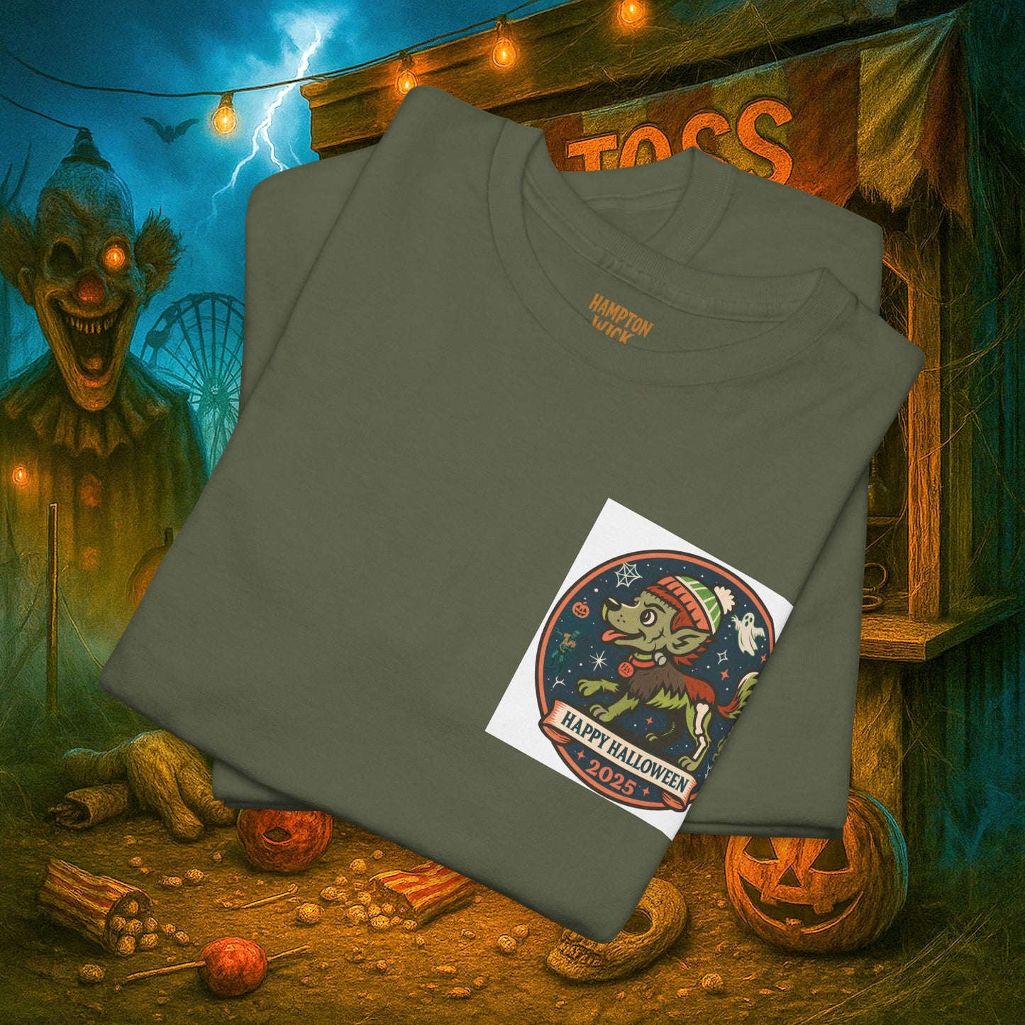 Happy Halloween 2025 T-Shirt – Vintage Horror Dog & Monster Design | Halloween Costume Party Shirt with Arm Design | Spooky Season Tee
