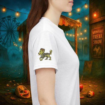 Happy Halloween 2025 T-Shirt – Vintage Horror Dog & Monster Design | Halloween Costume Party Shirt with Arm Design | Spooky Season Tee