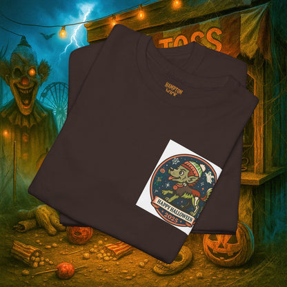 Happy Halloween 2025 T-Shirt – Vintage Horror Dog & Monster Design | Halloween Costume Party Shirt with Arm Design | Spooky Season Tee
