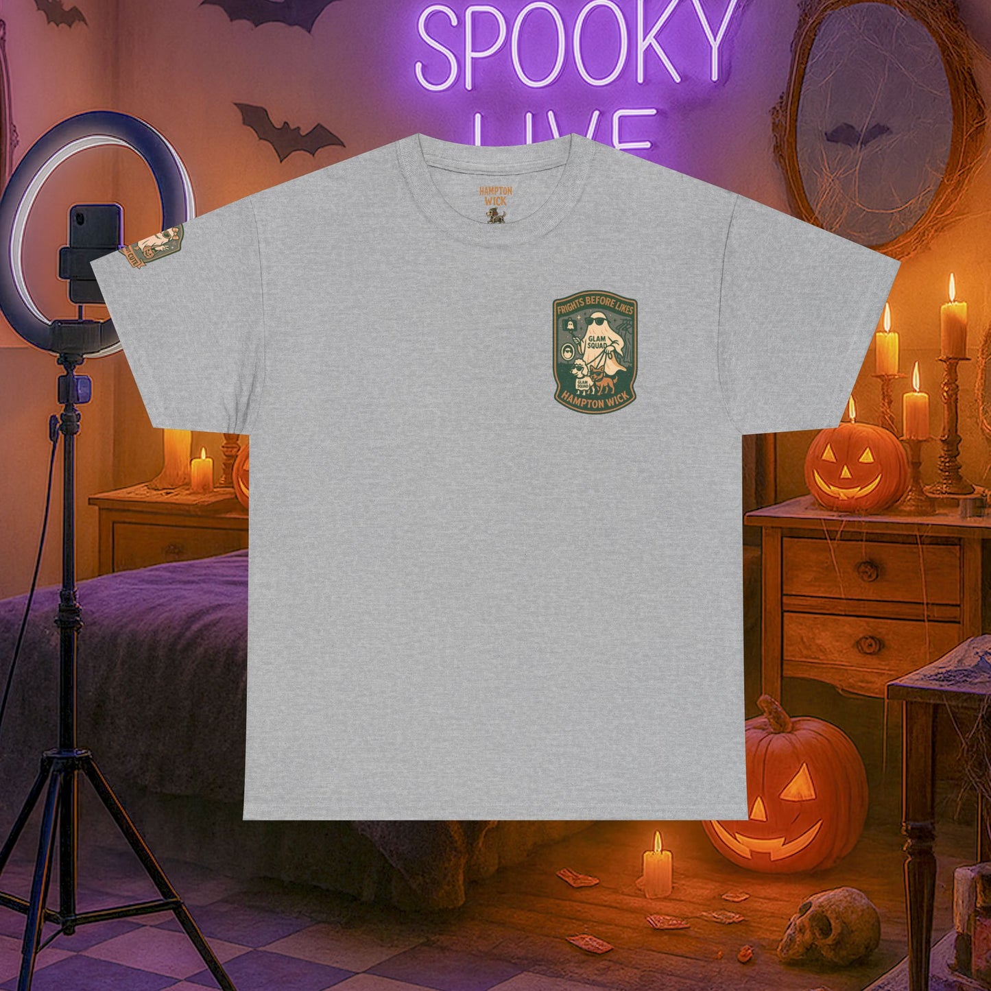 Ghost Influencer SpookTok Star Halloween T-Shirt with Arm Design | Funny Ghost Shirt for Halloween Costume & Party | Spooky Season Tee