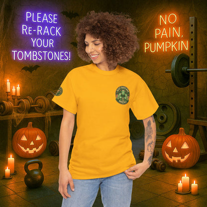 “You Don’t Need Brains Just Gains” Halloween Shirt – Frankenstein & Skeleton Gym Graphic Tee with Arm Design | Funny Spooky Season Costume T-Shirt