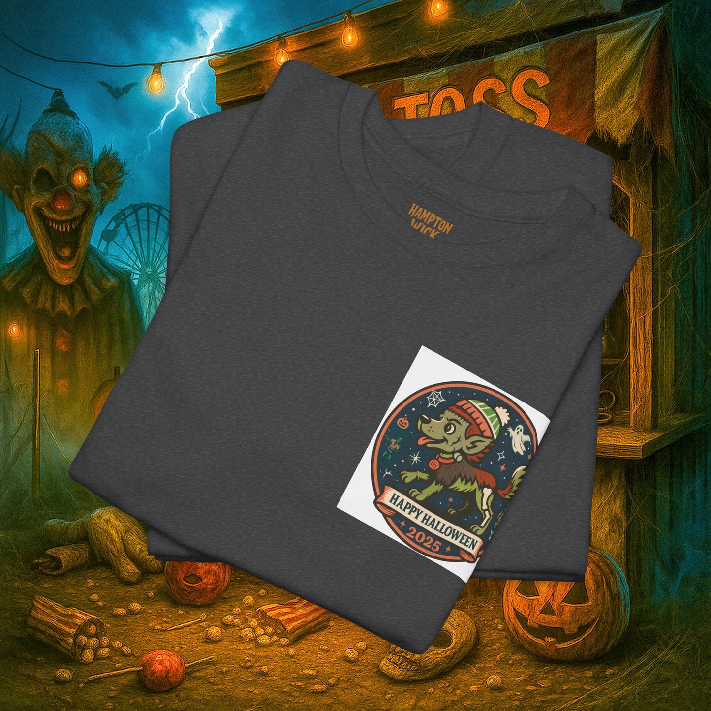 Happy Halloween 2025 T-Shirt – Vintage Horror Dog & Monster Design | Halloween Costume Party Shirt with Arm Design | Spooky Season Tee