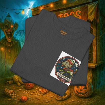 Happy Halloween 2025 T-Shirt – Vintage Horror Dog & Monster Design | Halloween Costume Party Shirt with Arm Design | Spooky Season Tee