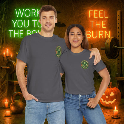 “You Don’t Need Brains Just Gains” Halloween Shirt – Frankenstein & Skeleton Gym Graphic Tee with Arm Design | Funny Spooky Season Costume T-Shirt