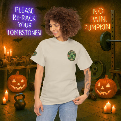 “You Don’t Need Brains Just Gains” Halloween Shirt – Frankenstein & Skeleton Gym Graphic Tee with Arm Design | Funny Spooky Season Costume T-Shirt