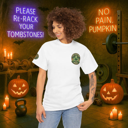 “You Don’t Need Brains Just Gains” Halloween Shirt – Frankenstein & Skeleton Gym Graphic Tee with Arm Design | Funny Spooky Season Costume T-Shirt