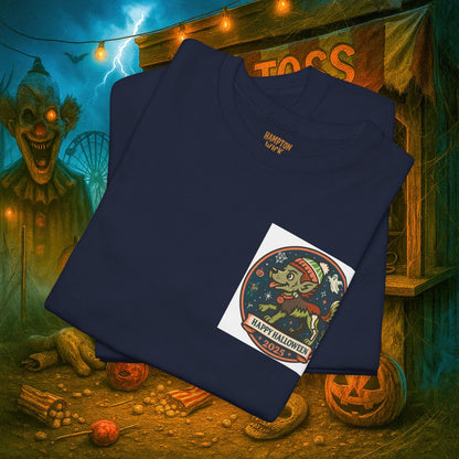 Happy Halloween 2025 T-Shirt – Vintage Horror Dog & Monster Design | Halloween Costume Party Shirt with Arm Design | Spooky Season Tee