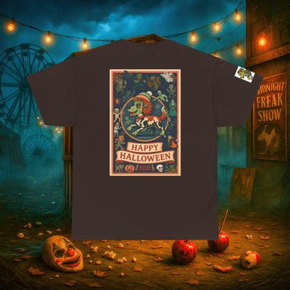 Happy Halloween 2025 T-Shirt – Vintage Horror Dog & Monster Design | Halloween Costume Party Shirt with Arm Design | Spooky Season Tee