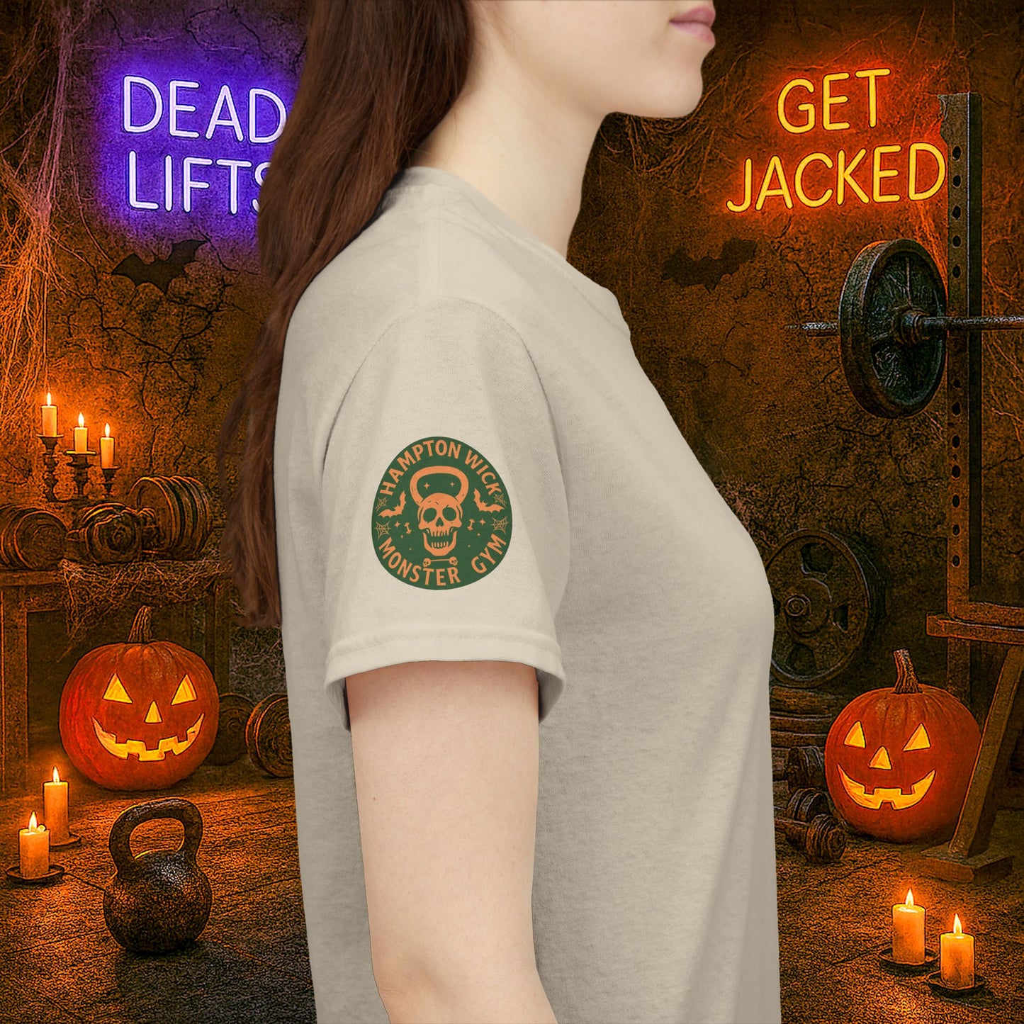 “You Don’t Need Brains Just Gains” Halloween Shirt – Frankenstein & Skeleton Gym Graphic Tee with Arm Design | Funny Spooky Season Costume T-Shirt