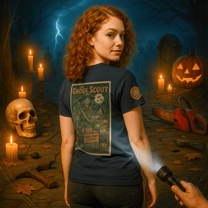 Ghoul Scout Halloween Shirt – Vintage Horror Graphic Tee with Arm Design | Spooky Season Costume T-Shirt | Funny Halloween Party Gift, Retro Shirt for Men & Women
