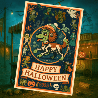 Happy Halloween 2025 T-Shirt – Vintage Horror Dog & Monster Design | Halloween Costume Party Shirt with Arm Design | Spooky Season Tee