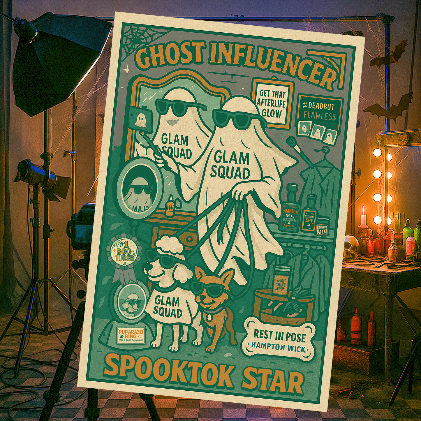 Ghost Influencer SpookTok Star Halloween T-Shirt with Arm Design | Funny Ghost Shirt for Halloween Costume & Party | Spooky Season Tee