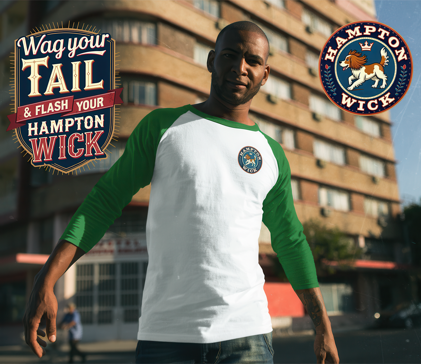 Hampton Wick Baseball Tee, Funny Graphic Shirt, Unisex 3/4 Sleeve, Perfect for Dog Lovers, Casual Wear, Gift for Pet Owners