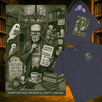 Halloween Shirt with Haunted Library Design & Arm Graphic – Spooky Season Costume Tee for Halloween Party, Men & Women