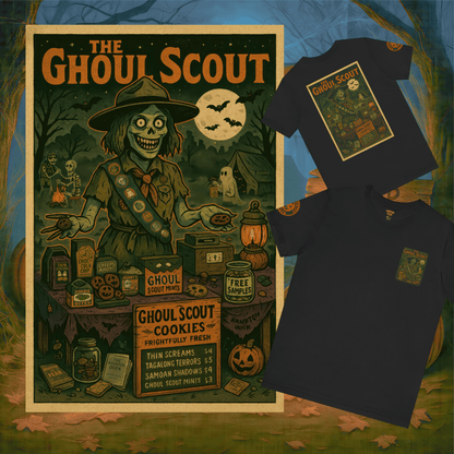 Ghoul Scout Halloween Shirt – Vintage Horror Graphic Tee with Arm Design | Spooky Season Costume T-Shirt | Funny Halloween Party Gift, Retro Shirt for Men & Women