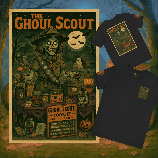 Ghoul Scout Halloween Shirt – Vintage Horror Graphic Tee with Arm Design | Spooky Season Costume T-Shirt | Funny Halloween Party Gift, Retro Shirt for Men & Women