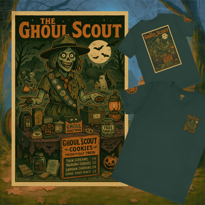 Ghoul Scout Halloween Shirt – Vintage Horror Graphic Tee with Arm Design | Spooky Season Costume T-Shirt | Funny Halloween Party Gift, Retro Shirt for Men & Women