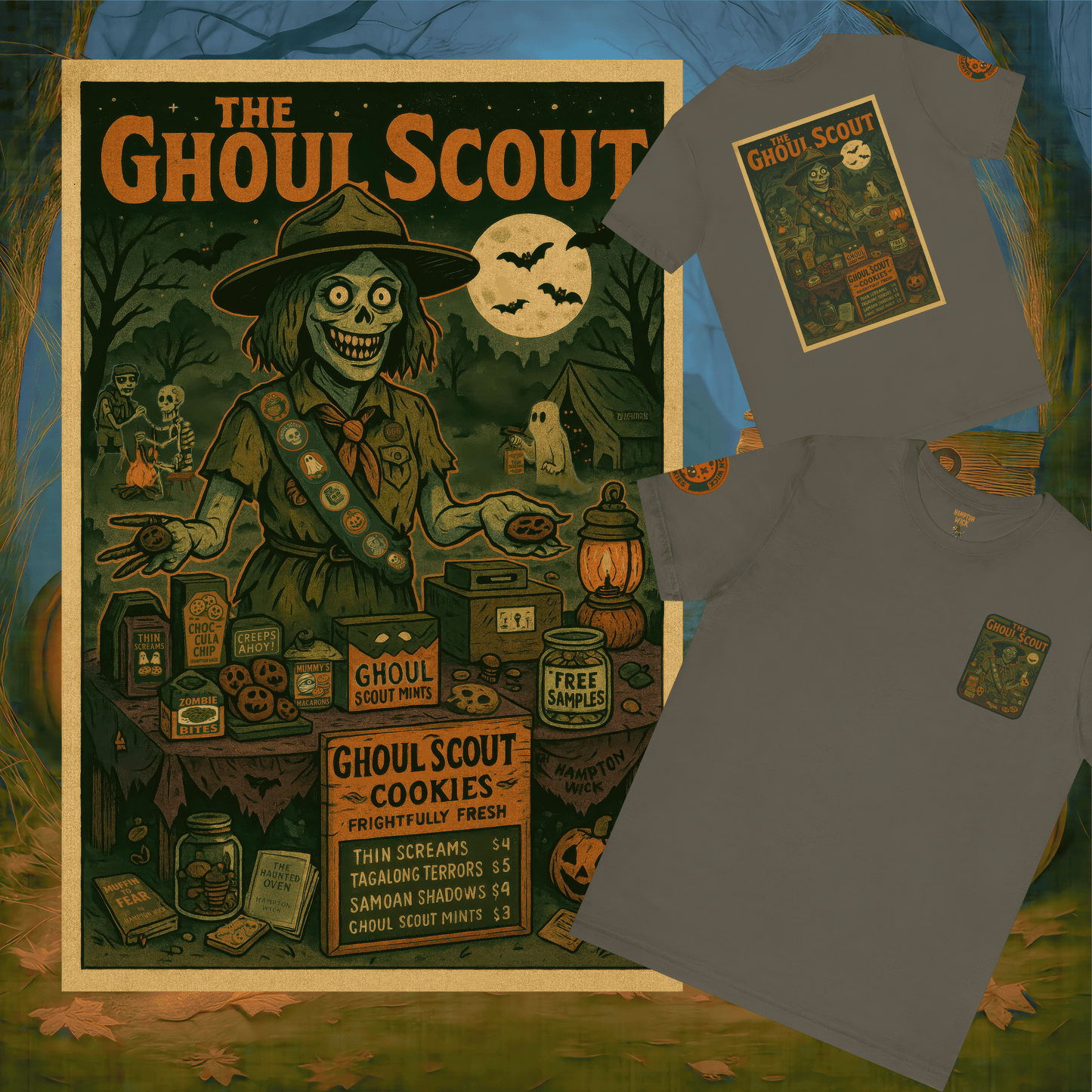 Ghoul Scout Halloween Shirt – Vintage Horror Graphic Tee with Arm Design | Spooky Season Costume T-Shirt | Funny Halloween Party Gift, Retro Shirt for Men & Women