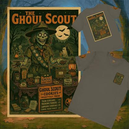 Ghoul Scout Halloween Shirt – Vintage Horror Graphic Tee with Arm Design | Spooky Season Costume T-Shirt | Funny Halloween Party Gift, Retro Shirt for Men & Women