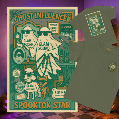 Ghost Influencer SpookTok Star Halloween T-Shirt with Arm Design | Funny Ghost Shirt for Halloween Costume & Party | Spooky Season Tee