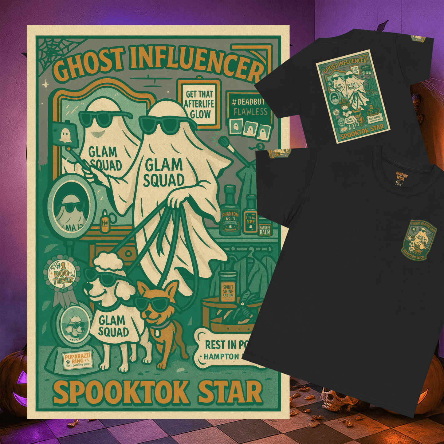 Ghost Influencer SpookTok Star Halloween T-Shirt with Arm Design | Funny Ghost Shirt for Halloween Costume & Party | Spooky Season Tee