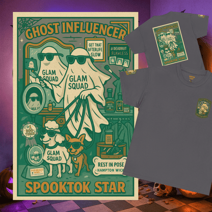 Ghost Influencer SpookTok Star Halloween T-Shirt with Arm Design | Funny Ghost Shirt for Halloween Costume & Party | Spooky Season Tee