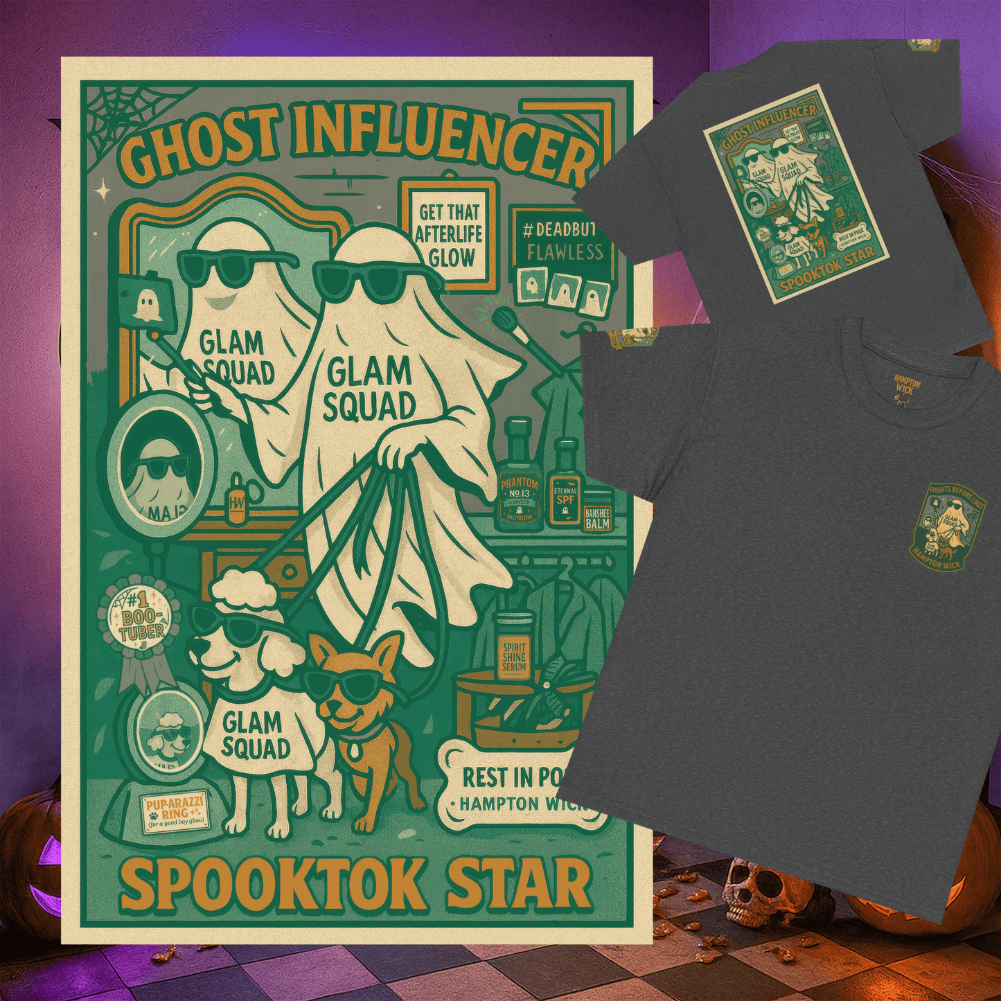 Ghost Influencer SpookTok Star Halloween T-Shirt with Arm Design | Funny Ghost Shirt for Halloween Costume & Party | Spooky Season Tee